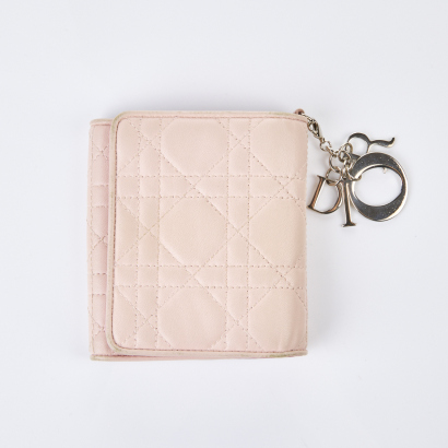 Lady Dior Trifold Pale Pink Lambskin Wallet with Box