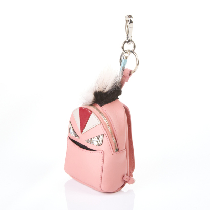 Fendi Pink Fox Nutria Fur Monster Bag Bug Backpack Charm with Box