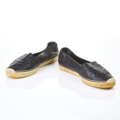 Saint Laurent Black Leather Embroided Stars Espadrille, Size 40