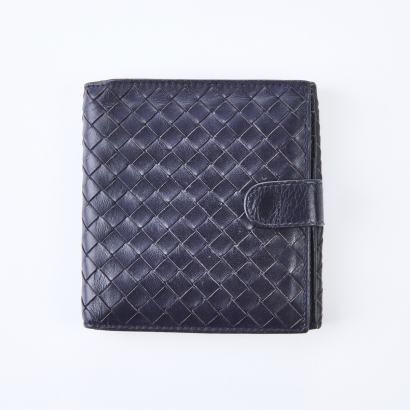 Bottega Veneta Intrecciato Navy Wallet with Box