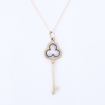 Tiffany & Co, Sterling Silver Trefoil Clover Key, 45cm Pendant