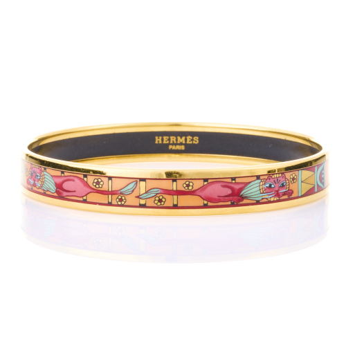 Hermès Slim Orange/Gold Enamel Bangle