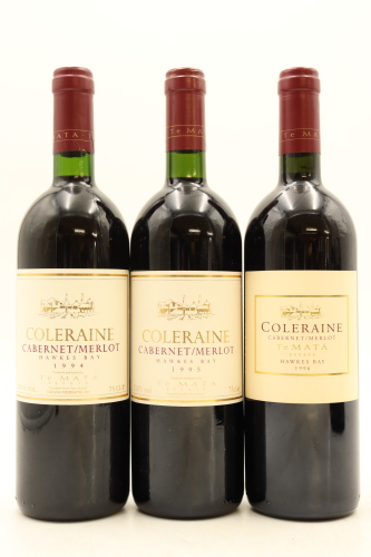 (1) 1994-1996 Te Mata Estate Coleraine Vertical, Hawke's Bay, 3 Bottles Sold as One Lot