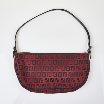 Fendi Monogram Red Vintage Baguette Shoulder Bag