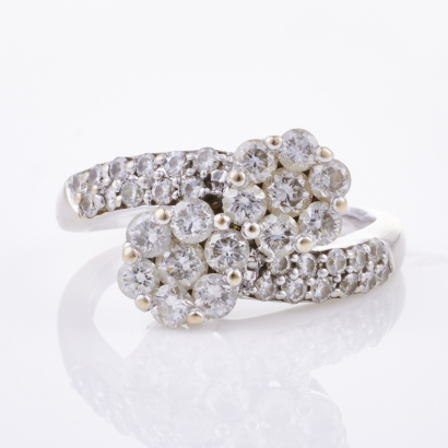 18ct White Gold, Modern, 2.00ct Double Cluster Diamond Ring