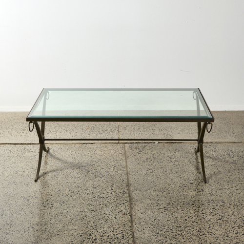 A Barbara Barry For Baker Furniture Glass Top Coffee Table With Iron Base