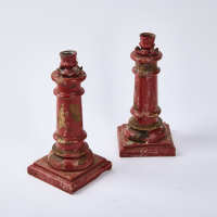 A Pair Of French Antique Oxblood Candlesticks