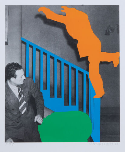 JOHN BALDESSARI Two Figures: One Leaping (Orange); One Reacting (With Blue & Green)