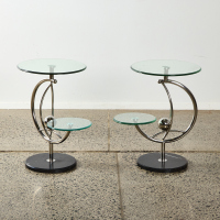 A Pair Of Art Deco Style Chrome & Glass Side Tables