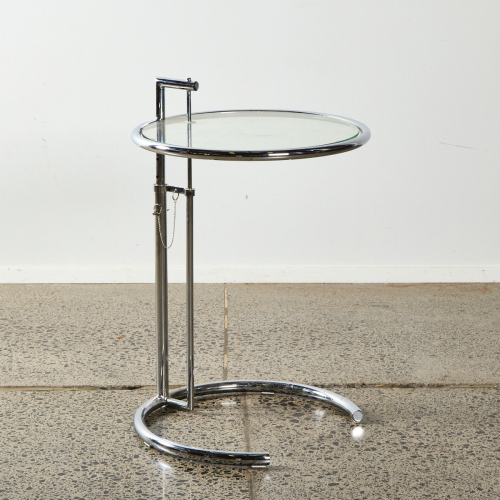 A Chrome and Glass Eileen Gray Style Side Table