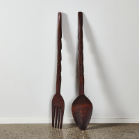 A Giant Retro Wall Hanging Wooden Spoon and Fork