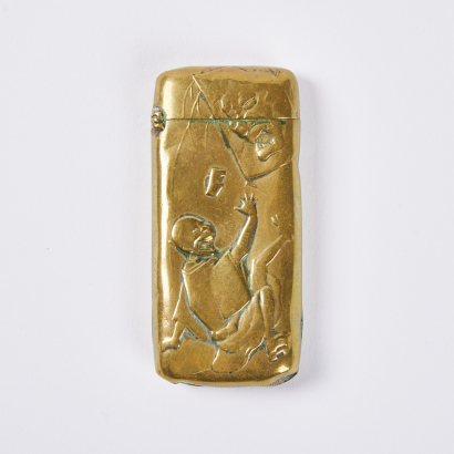 A late 19C-early 20C brass 'figural' match safe, Japan