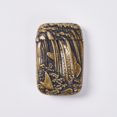 A late 19C-early 20C brass match safe, Japan