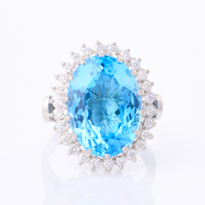 18ct White Gold, 14ct Topaz / .52ct Diamond Ring