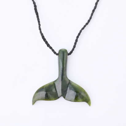 Pounamu Whale Tail Pendant on Black Cord - Near New