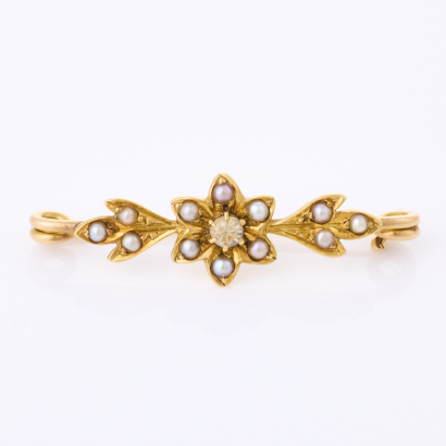 14ct Yellow Gold, Antique / Victorian Seed Pearl Brooch