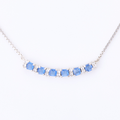 9ct White Gold, 40cm Immitation Sapphire / Clear Stone Necklet