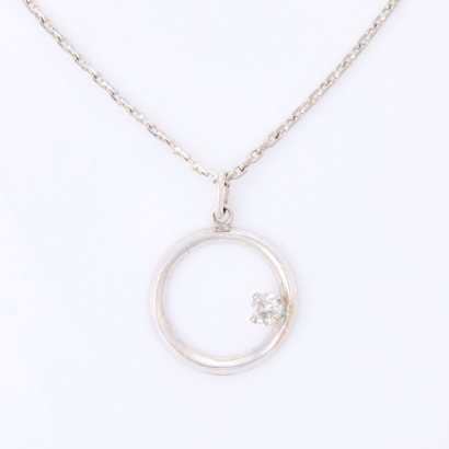 50cm Silver Chain with Round Small Diamond Set Pendant