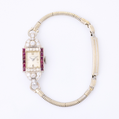 Movado, Art Deco, 18ct White Gold / Platinum / 9ct White Gold, Diamond / Ruby Wristwatch, circa 1920's