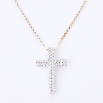 9ct White Gold, .50ct Diamond Set Cross, on 45cm, Sterling Silver Chain