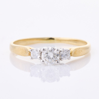 14ct Yellow Gold, Modern Three Stone .28ct Diamond Ring