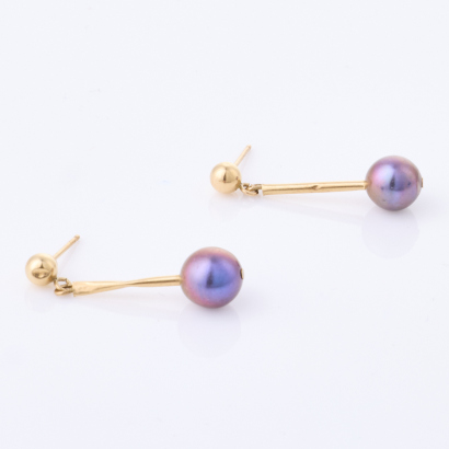 10ct Yellow Gold, Black Pearl Drop Earrings