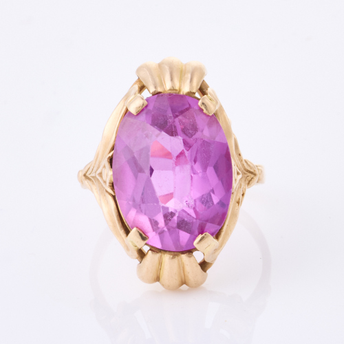 14ct Rose Gold, Antique, Synthetic Pink Sapphire Ring