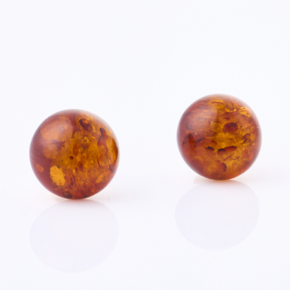 14ct Yellow Gold, 13.22mm, Amber, Cabochon cut Stud Earrings