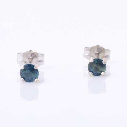 14ct White Gold, 3.8mm, Greenish Blue Sapphire Stud Earrings