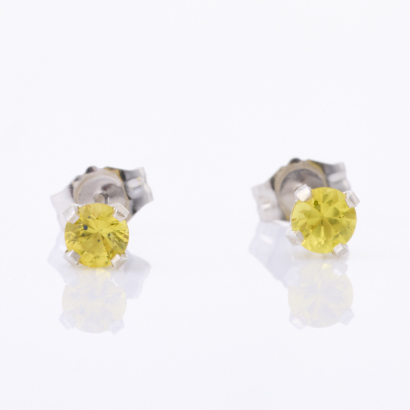 14ct White Gold, 3.5mm, Yellow Sapphire Stud Earrings