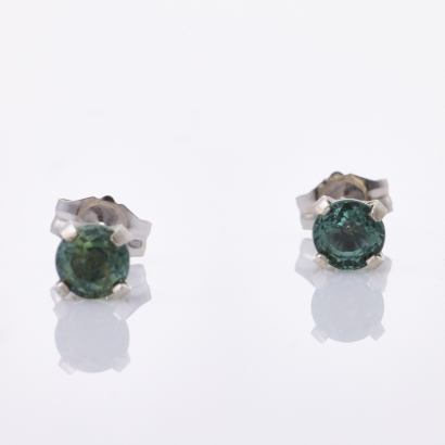 14ct White Gold, 4.0mm, Green Sapphire Stud Earrings