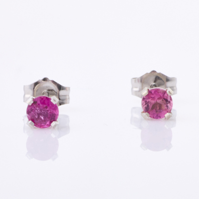 14ct Whtie Gold, 3.5mm, Pink Tourmaline Stud Earrings