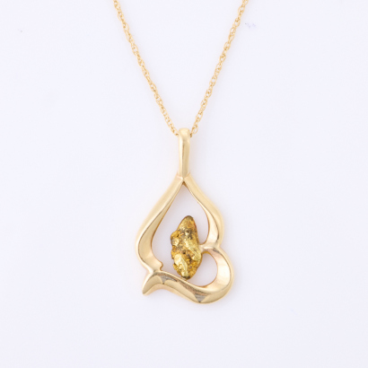 14ct Yellow Gold, Nugget Pendant on 14ct Yellow Gold Chain