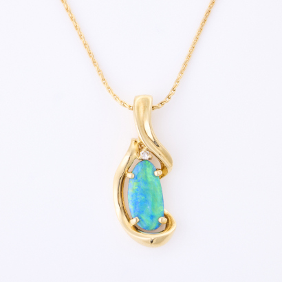 14ct Yellow Gold, Opal Doublet Pendant on 14ct Yellow Gold Chain