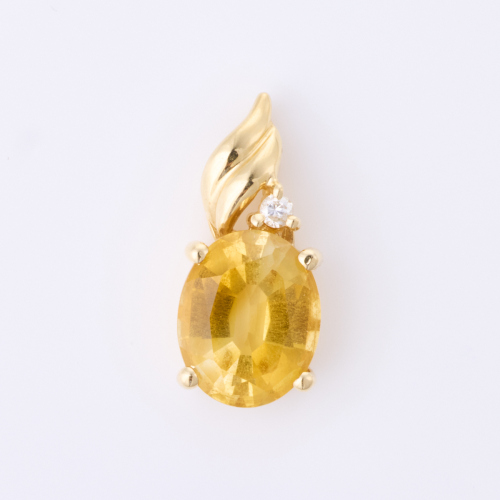 14ct Yellow Gold, Oval Citrine and .02ct Diamond Pendant