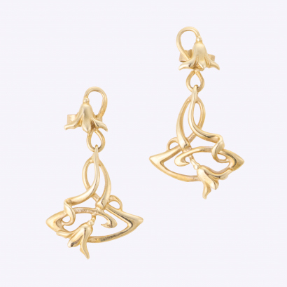 9ct Yellow Gold, Art Nouveau Style, Ortak Drop Earrings