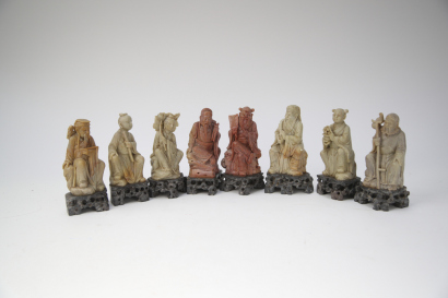 A set of Chinese soapstone carved figurines of Eight Immortals