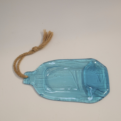 A blue glass decorative plate
