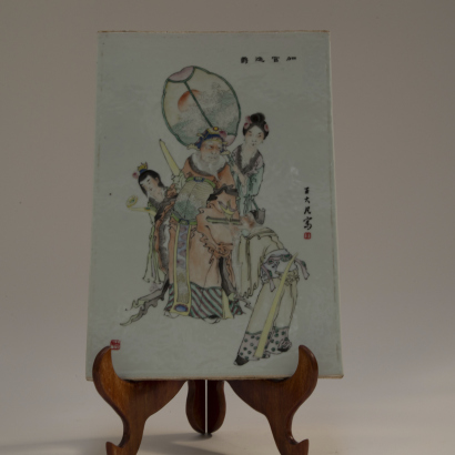 A Chinese Republic-era light relief painted ' figural' porcelain plaque