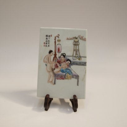 A Chinese erotic porcelain panel painting