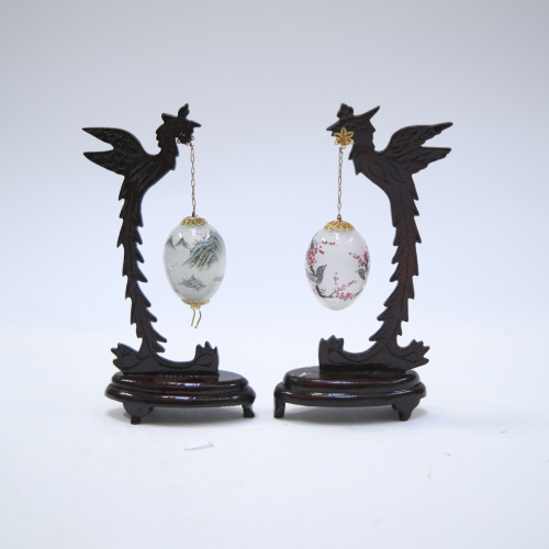 Two Chinese 20th-century inside- painted ' egg' ornaments