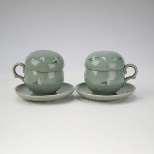 A set of Korean celadon tea cup and saucer