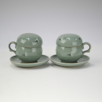 A set of Korean celadon tea cup and saucer