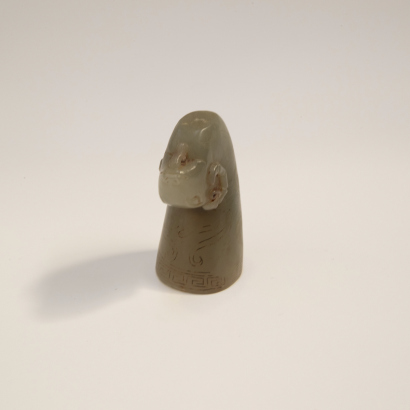 A Chinese old jade-carved cup with goat head and horn