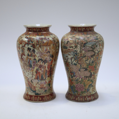 A pair of Chinese painted 'ladies' vases