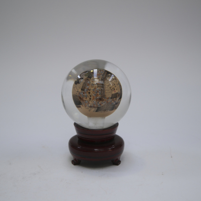 A Chinese inner-painted crystal ball ornament with landscape scene
