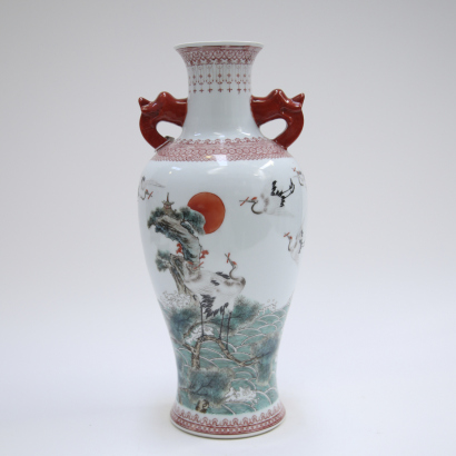 A Chinese mid-20th century famille rose 'pine and crane vase