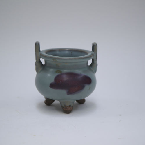 A Chinese Junyao purple-splashed handled incense burner (restoration)