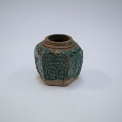 A Chinese peacock blue glazed hexagonal jar