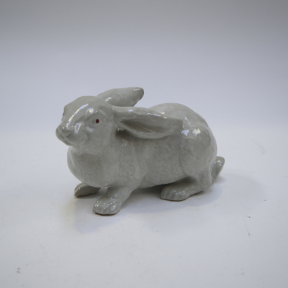 A Japanese Kyo Ware porcelain rabbit ornament